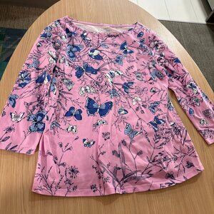 The Talbots Tee Medium Long Sleeve T Shirt Light Purple Butterfly Print Cotton